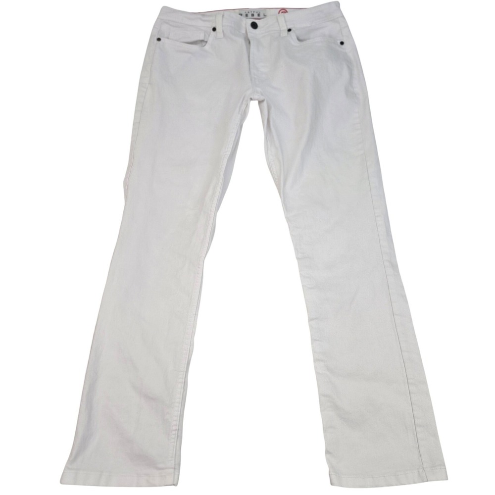 Artful‎ Rebel White Jeans Mens 34x32 Slim Straight Stretch Denim Red Stitching